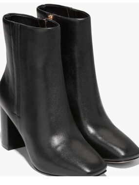 Cole Haan Valley Black Leather Ankle Booties with Block Heel